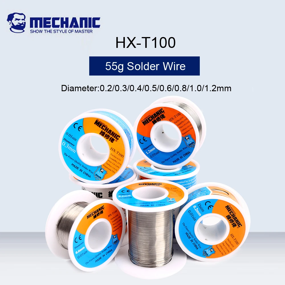 Механик 55g припоя Шелковый низкой Температура паять флюсовую 0,2/0,3/0,4/0,5/0,6/0,8/1,0/1,2 мм проволочного припоя sn63% pb37% для BGA сварки