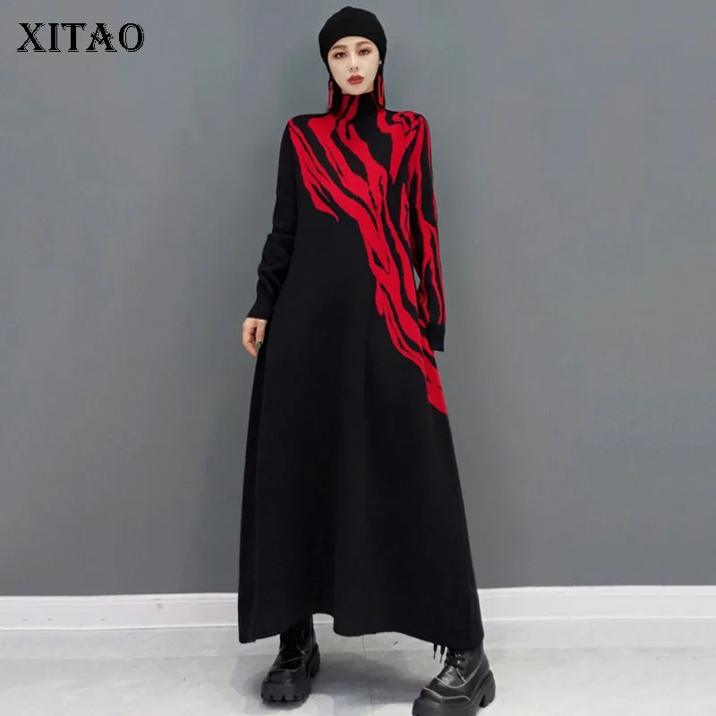 

XITAO Leopard Dress Fashion New Women Full Sleeve Pullover Knitted Small Fresh Casual Style Loose 2021 Minority Dress GWJ0536