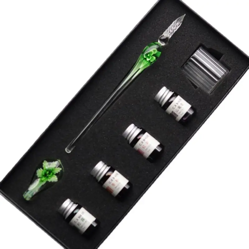 

7PCS/SET Handmade Floral Glass Pen Dip Writing Ink Signature Pens Set for School Stationery Gifts Art Decoration Supplies M5TB