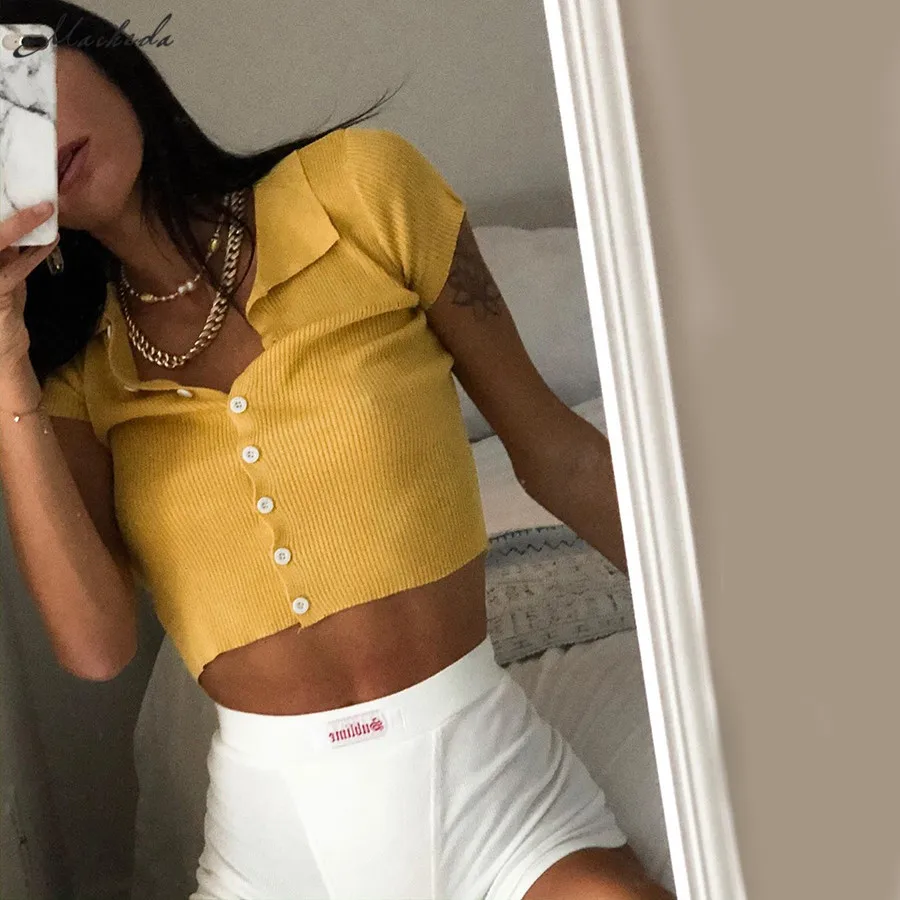 Женский укороченный топ macheda повседневный однотонный ребристый с отложным