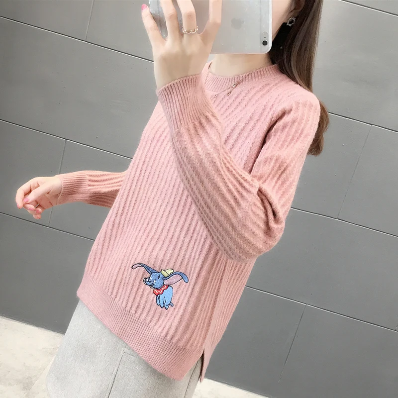 448444 реальное изображение Вышивка Маленький слон круглый вырез вязаный свитер [Zone