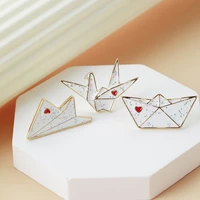 paper airplane ship enamel brooch lapel pin needle papercranes heart shirt plane with badges mini jewelry gifts to the children