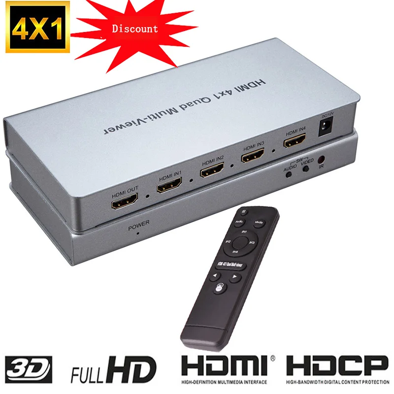 HDMI 4x1 четырехъядерный мультипросмотр коммутатор 4 в 1 выход видео преобразователь