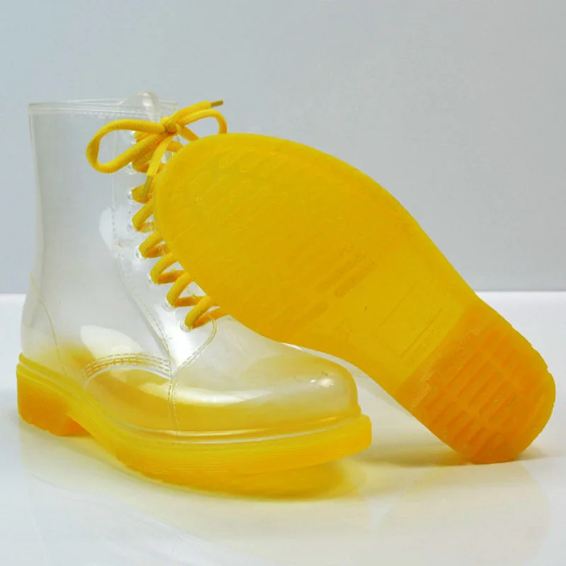 Gtime Women Rain Boots Lady Lace Up Waterproof Shoes Woman Transparent Candy Colors Ankle Botas Outdoor chaussures femme SG8 | Обувь