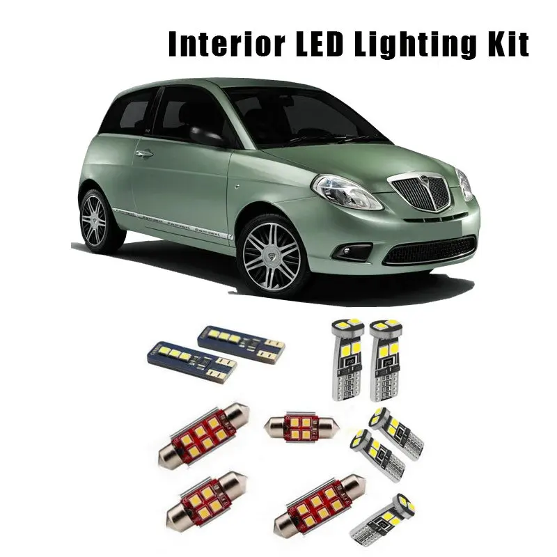 

For 2003-2011 Lancia Ypsilon Y 843 7pcs White Canbus LED Interior Dome Map Reading Light Kit Trunk Cargo Lamp Car Accessories