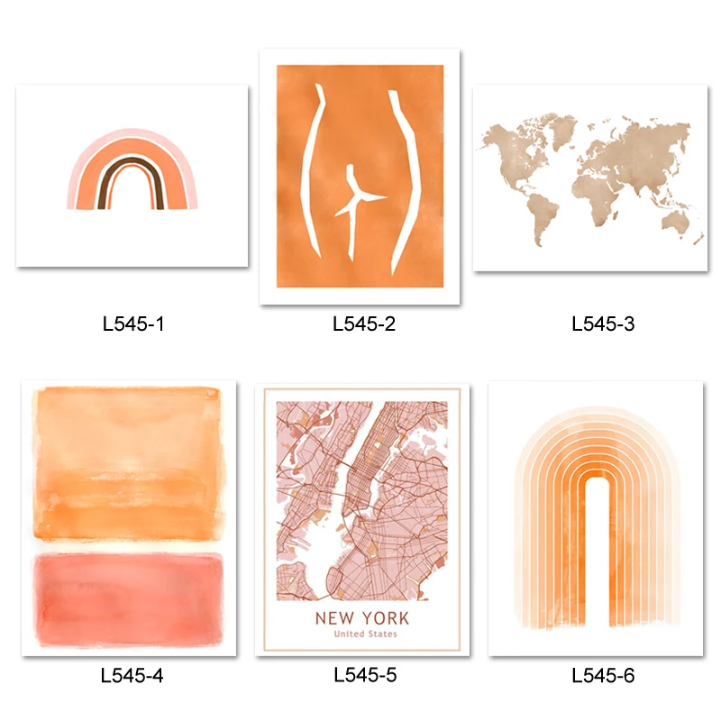 Современная Абстрактная галерея настенная живопись Оранжевая Радуга карта мира