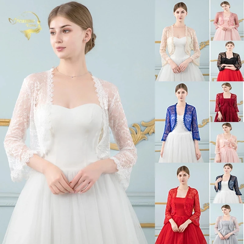 Красный кружевной свадебный Топ пиджак Свадебные накидки Болеро для женщин