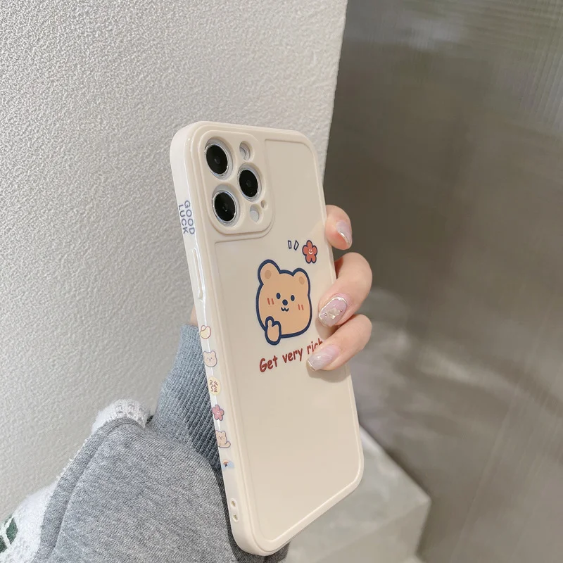 

Phone Case For iPhone 11pro max 12mini pro max 7p/8plus X/Xs Xs max XR Back Cover Phone shell Painted Soft Glue Cute Bear ins