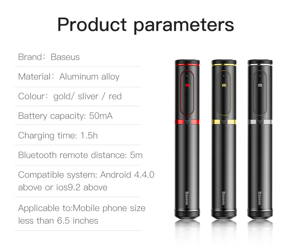 Baseus Bluetooth селфи палка штатив беспроводной селфи палка для iPhone 11 Xiaomi Mi huawei samsung мобильный телефон Selfiestick монопод