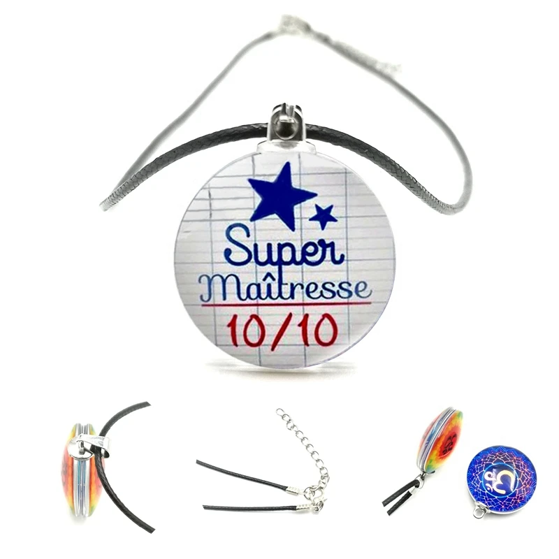 

Новинка 2020, ожерелье с двухсторонним кулоном для супер учителя, 25 мм, стеклянный кабошон, ожерелье из черного кожаного шнура, ювелирные изде...