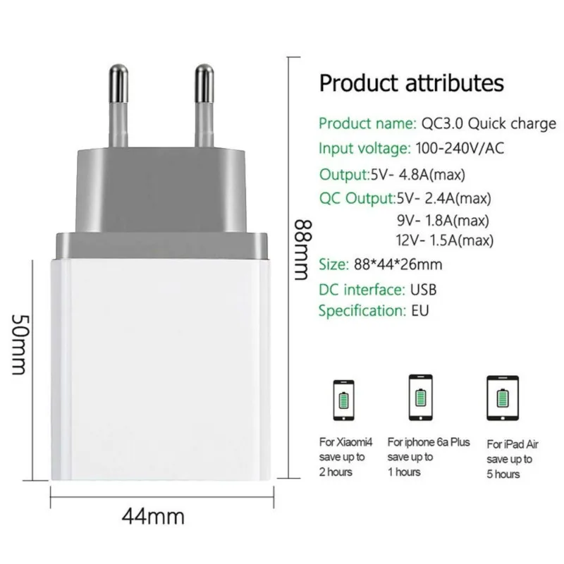 Quick Charge 3.0 USB Charger QC3.0 Wall Mobile Phone for iPhone X Xiaomi Mi 9 Tablet iPad EU QC Fast Charging | Мобильные телефоны