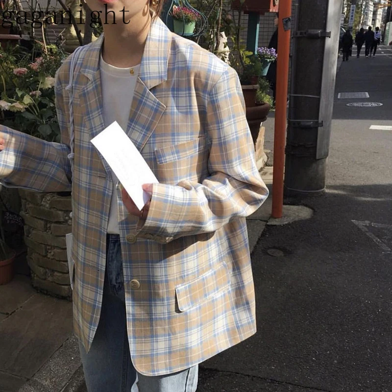 Gaganight плед для женщин Весна Осень блейзеры с длинным рукавом Зубчатый