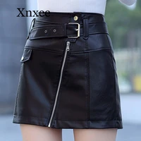 3xl pu leather a line skirt women belt zipper high waist womens mini skirts black 2020 autumn fashion bottoms female