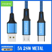 Maimi 5A USB Type C Micro Lightning Cable for Huawei iphone Supercharge 40W Fast Charging USB-C Charger Cable for Phone Cord