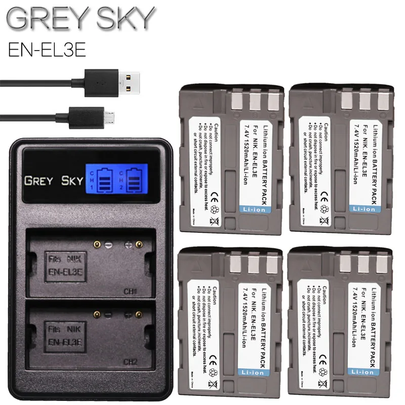 charger and 4battery EN-EL3e Батарея+ ЖК-дисплей Зарядное устройство для Nikon D50 D70 D80 D90 D100 D200 D300S D700 - Цвет: charger and 4battery