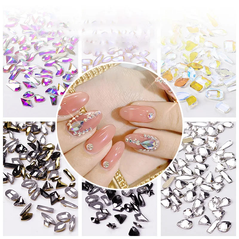 

100pcs Flat back Glass Nail Rhinestones Diamond Rhombus Crystals Stones Shiny Starry Gems Manicure Nails Art Decorations