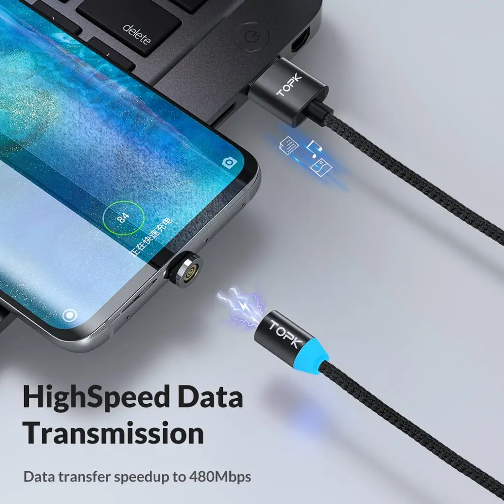 Магнитный зарядный кабель TOPK AM37 Micro USB Type C для iPhone X Xs Max 11 8 7 6 Xiaomi mi note 10 телефонные