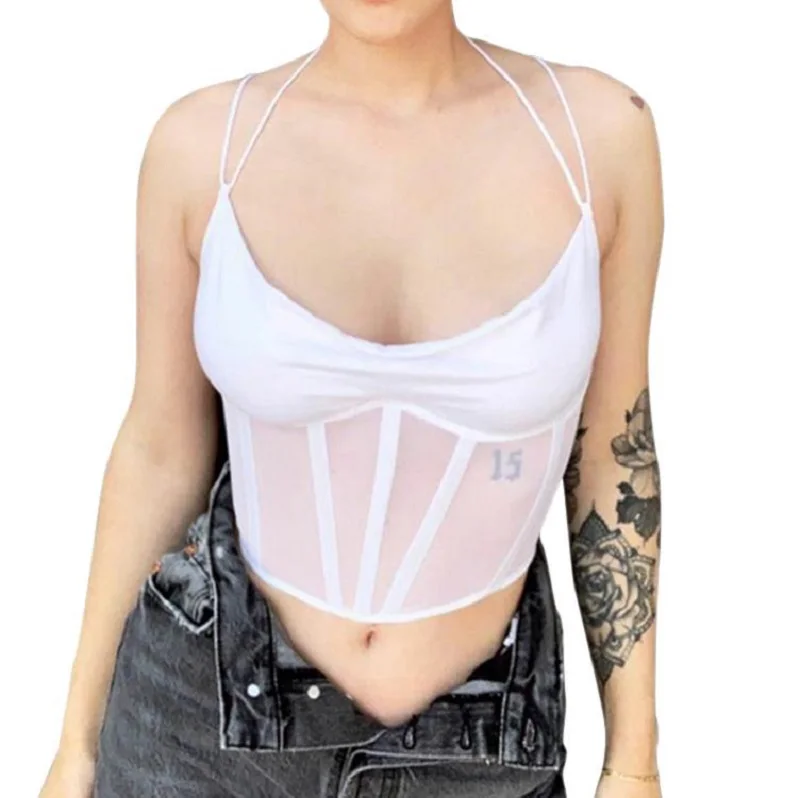 

Women Sexy Camisole Top Spaghetti Straps Deep-V Vest Bandage Tie Up Adjustable Back Party Crop CamisTank Tops