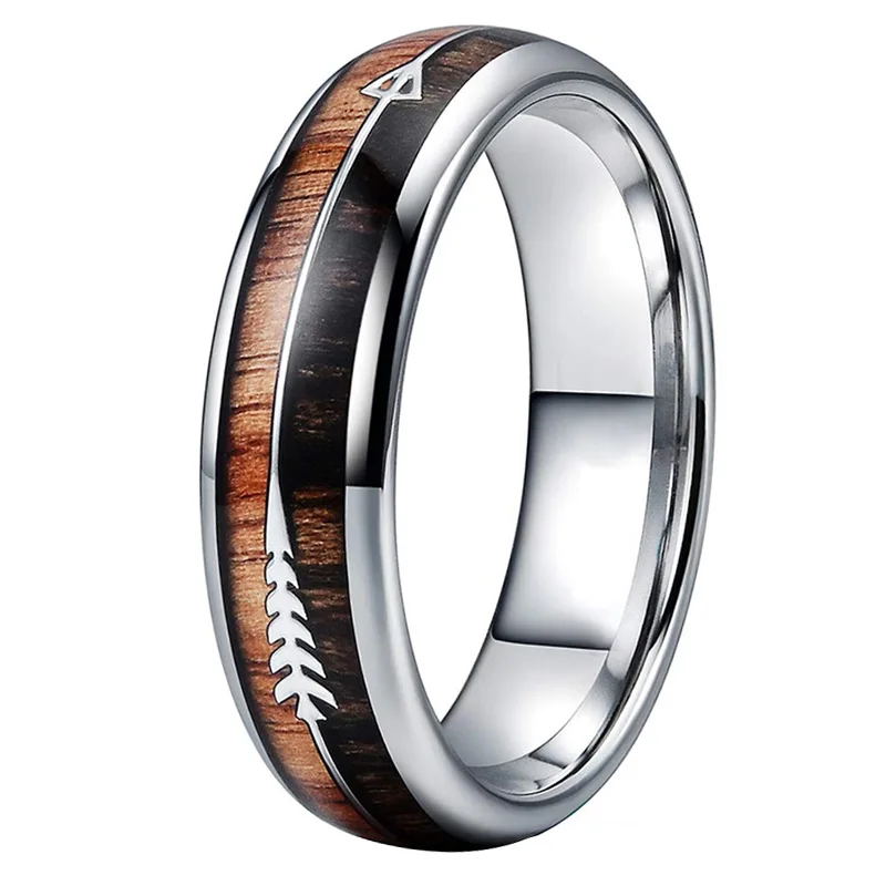 6mm Silver 6/8 мм Вольфрам карбидные кольца для Для мужчин Для женщин обручальные кольца природы дерева КоА стрелка инкрустация по индивидуальному заказу гравировка свободный крой - Цвет основного камня: 6mm Silver