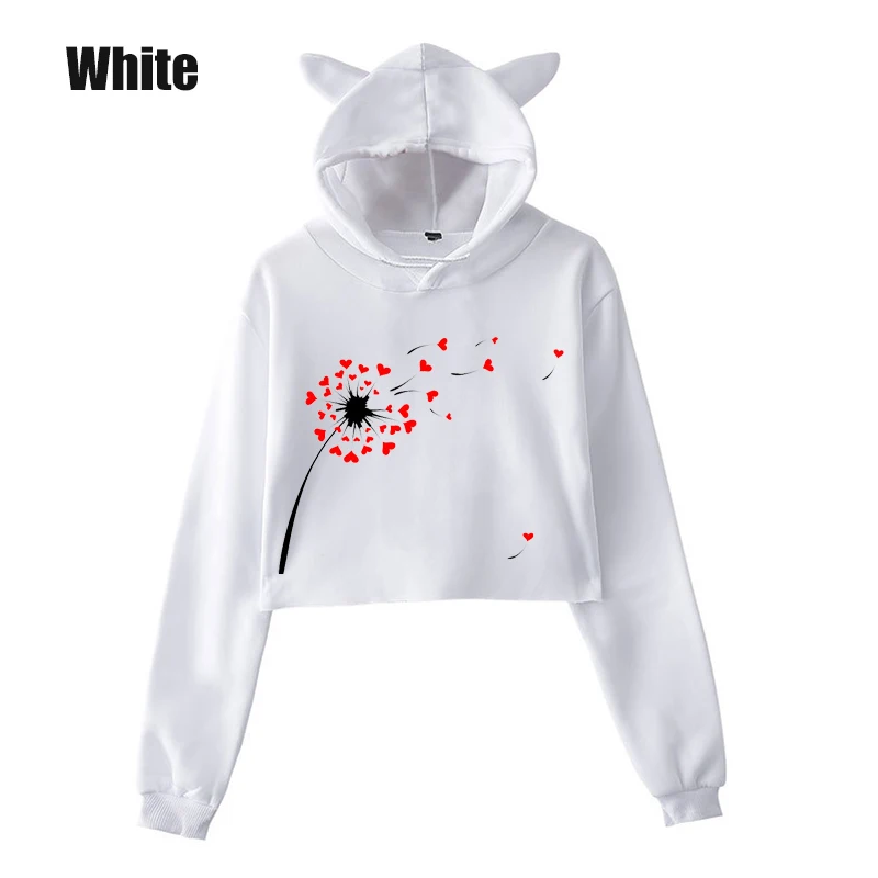 

2022 Women's Casual Anime Print Long-sleeved Sweater Girly Cat Ear Short Pullover Hoodie Women's Clothing With Free Shipping