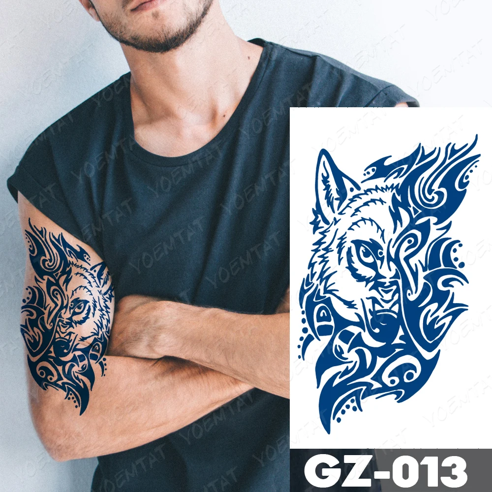 Наклейки-тату временного действия Juice Ink Tattoos Body Art, водонепроницаемые, с изображением волка-огня, тотема, дракона и демона на руке, для мужчин.