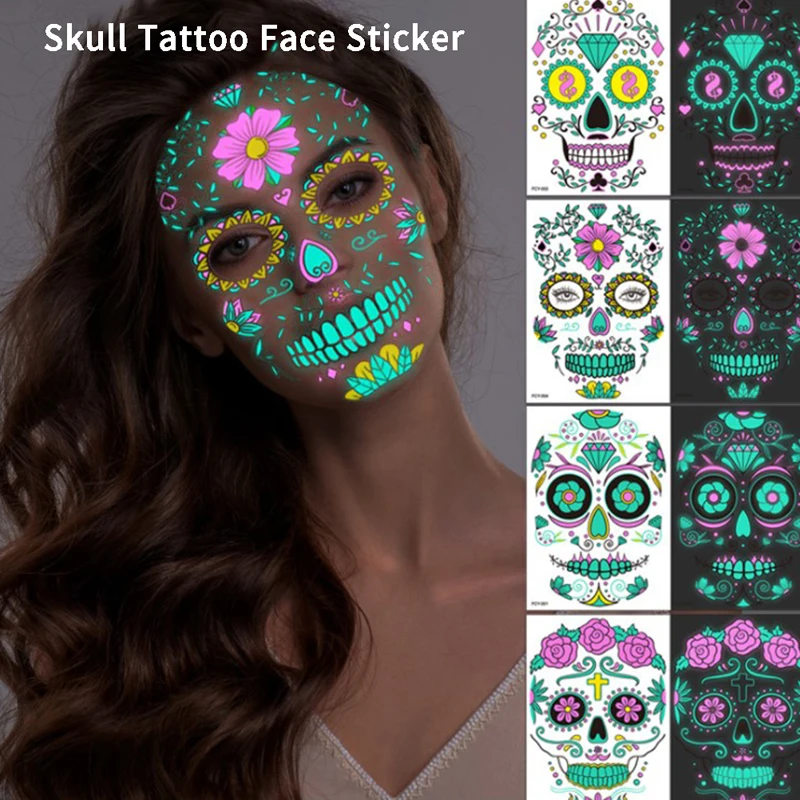 1 Sheet Halloween Waterproof Temporary Tattoo Sticker Facial makeup Special Face Day of The Dead Skull dress up | Красота и здоровье