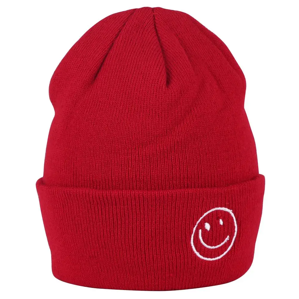 Женские зимние шапки с вышивкой смайлик вязаные шапочки мужские Skullies короткие