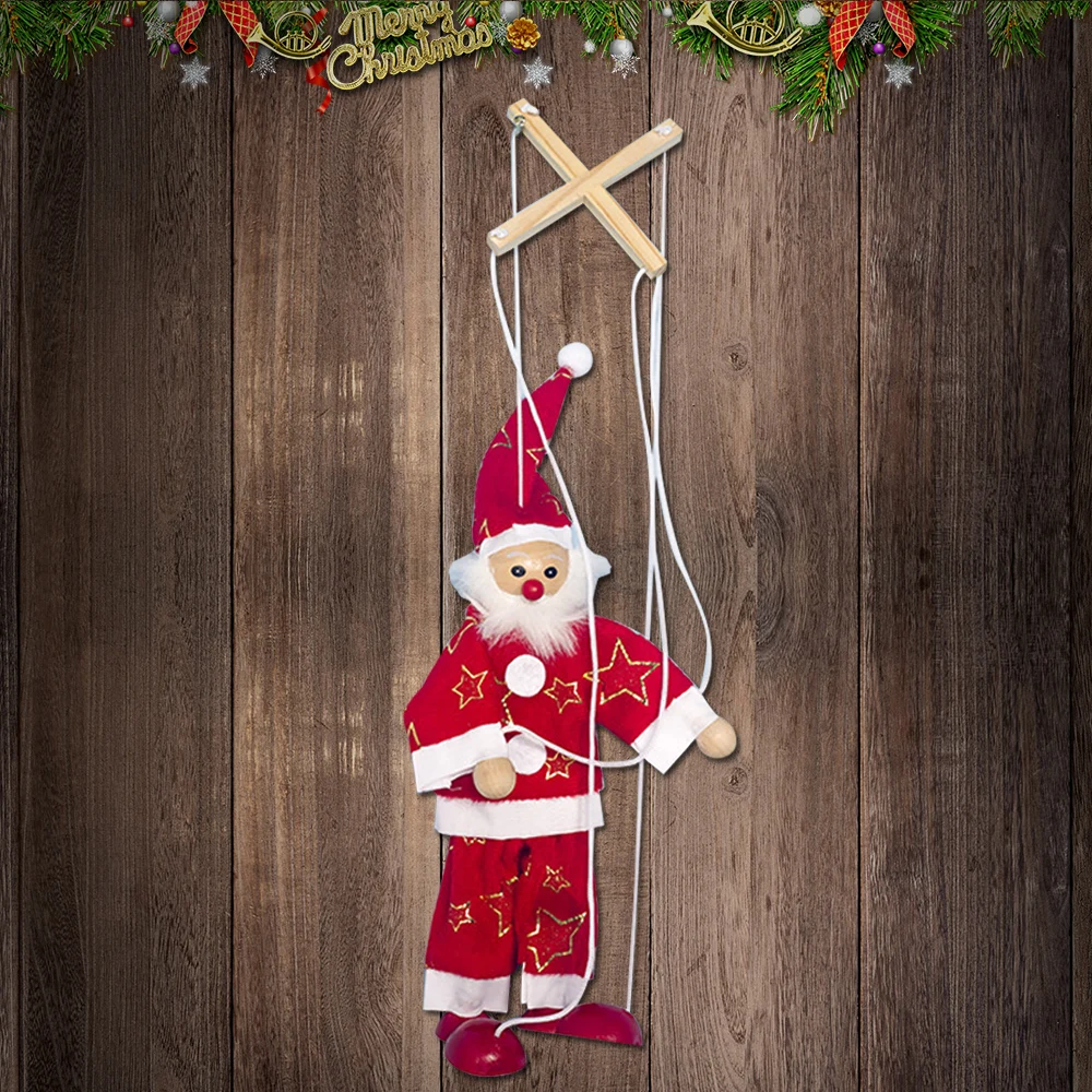 Kids Funny Cartoon Wooden Santa Snowman Pull String Puppet Wood Christmas Clown Marionette Joint Activity Doll Xmas Gifts Toy | Игрушки и