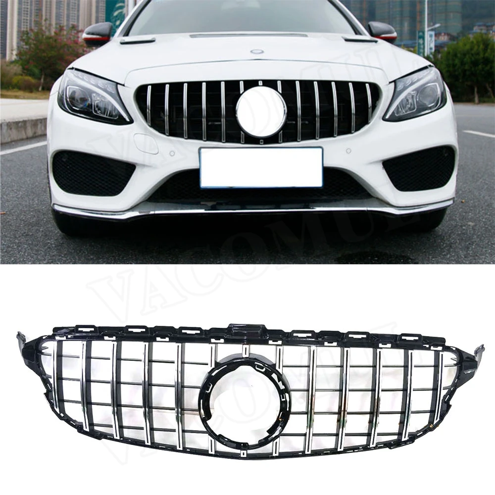 

For C Class ABS Front Bumper Mesh Grille for Mercedes Benz W205 C200 C250 C300 C43 2015-2019 GTR Style Grill Not for C63 AMG