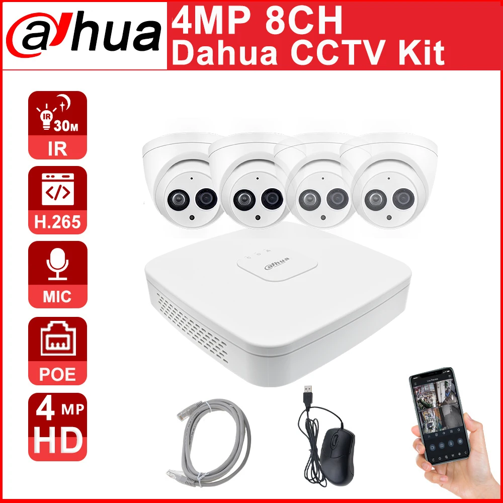 

Dahua CCTV Kit 4MP HD IP Camera 4K NVR 8CH NVR2108-4KS2 IPC-HDW4433C-A Built-in Mic P2P APP remote view H.265 WDR Security