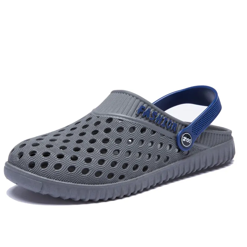 Мужские сандалии с прорезями черные резиновые Кроксы для сада обувь взрослых