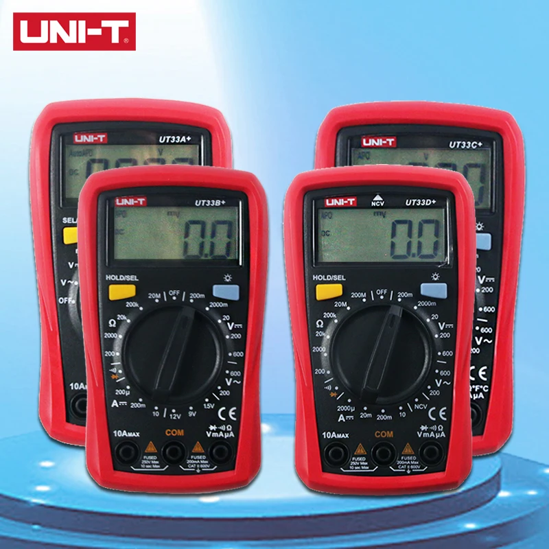 

UNI-T UT33A+ UT33B+ UT33C+ UT33D+ Digital Multimeter AC DC Current Resistance +2mF Capacitance NCV Tester With LCD Backlight