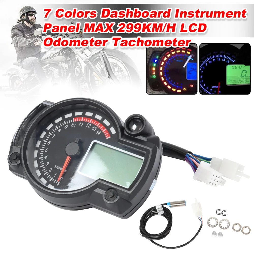 Universal LCD Digital Motorcycle RX2N Odometer Speedometer Meter Instrument Adjustable MAX 299KM/H 7colors Dashboard for BMW
