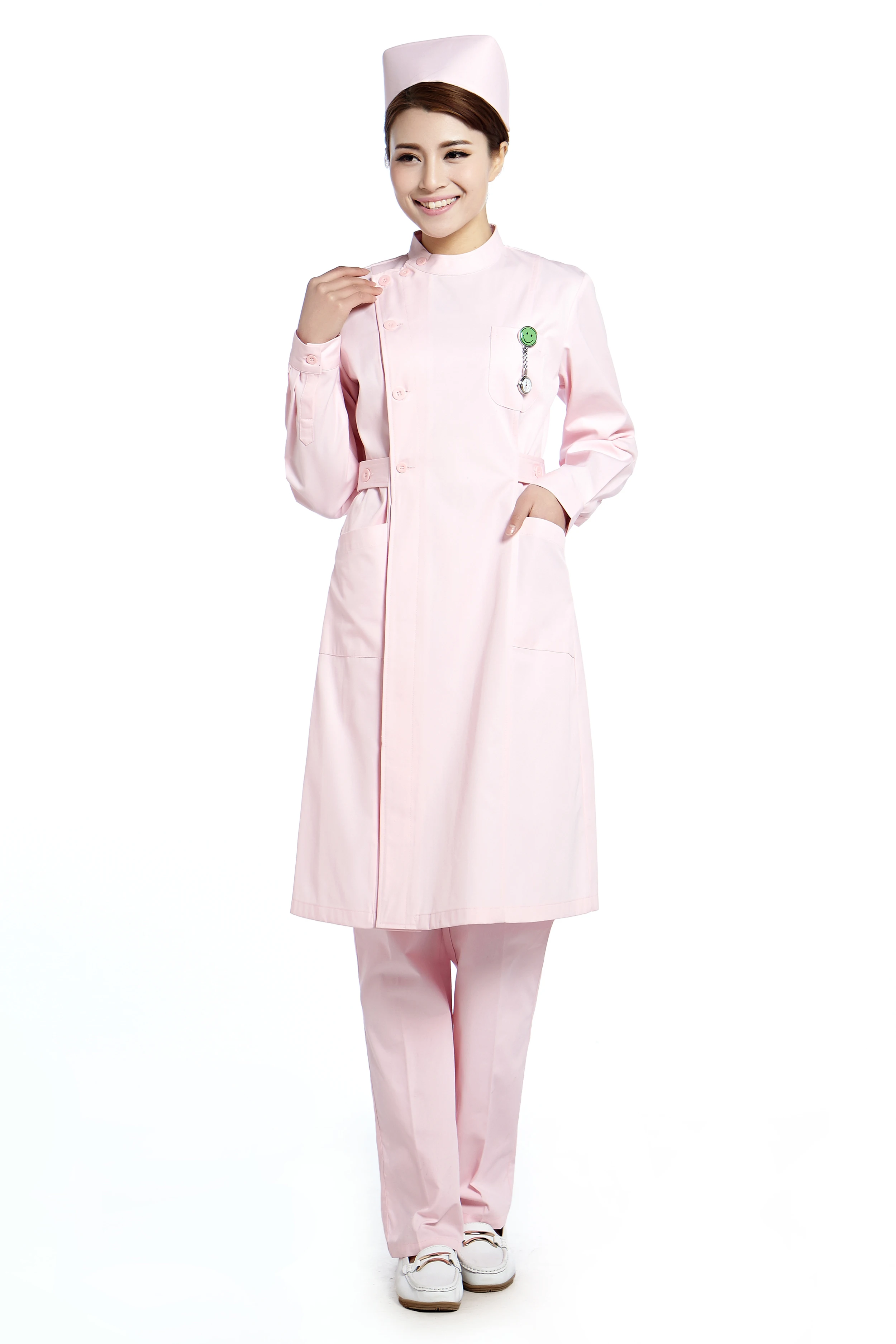 Женская униформа медсестры розовая с длинным рукавом Аптечная форма для