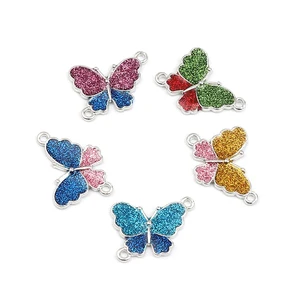 Соединители-бабочки разъемы для ювелирных изделий из цинкового сплава с насекомыми и блестками в виде животных серебристого цвета 19 мм x 17 мм для самостоятельного изготовления ювелирных изделий, 10 шт.