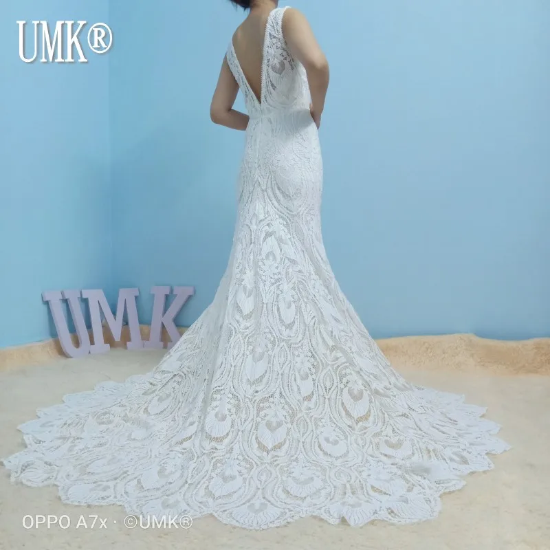 Шикарное свадебное платье UMK в стиле бохо с юбкой годе вязаные кружева