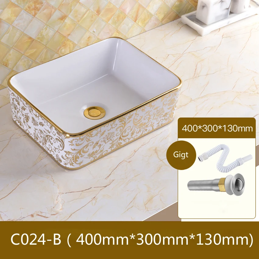 C024-B Only basin Керамическая раковина для ванной комнаты, европейский стиль, роскошная раковина для умывальника, раковина для ванной, комбинированная слив, высокое качество - Цвет: C024-B Only basin