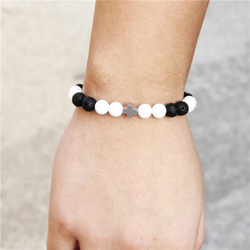 Мужской браслет с подвесками в виде крестов ювелирные изделия из лавового камня