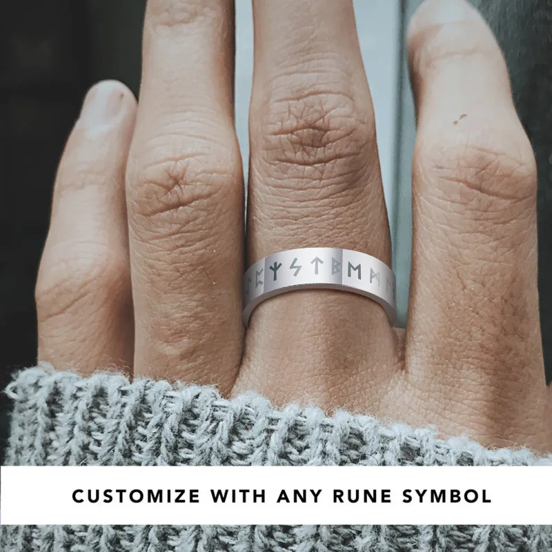 Engraved Norse Pagan Viking Rune Women Ring Stainless Steel Silver Color 6mm | Rings