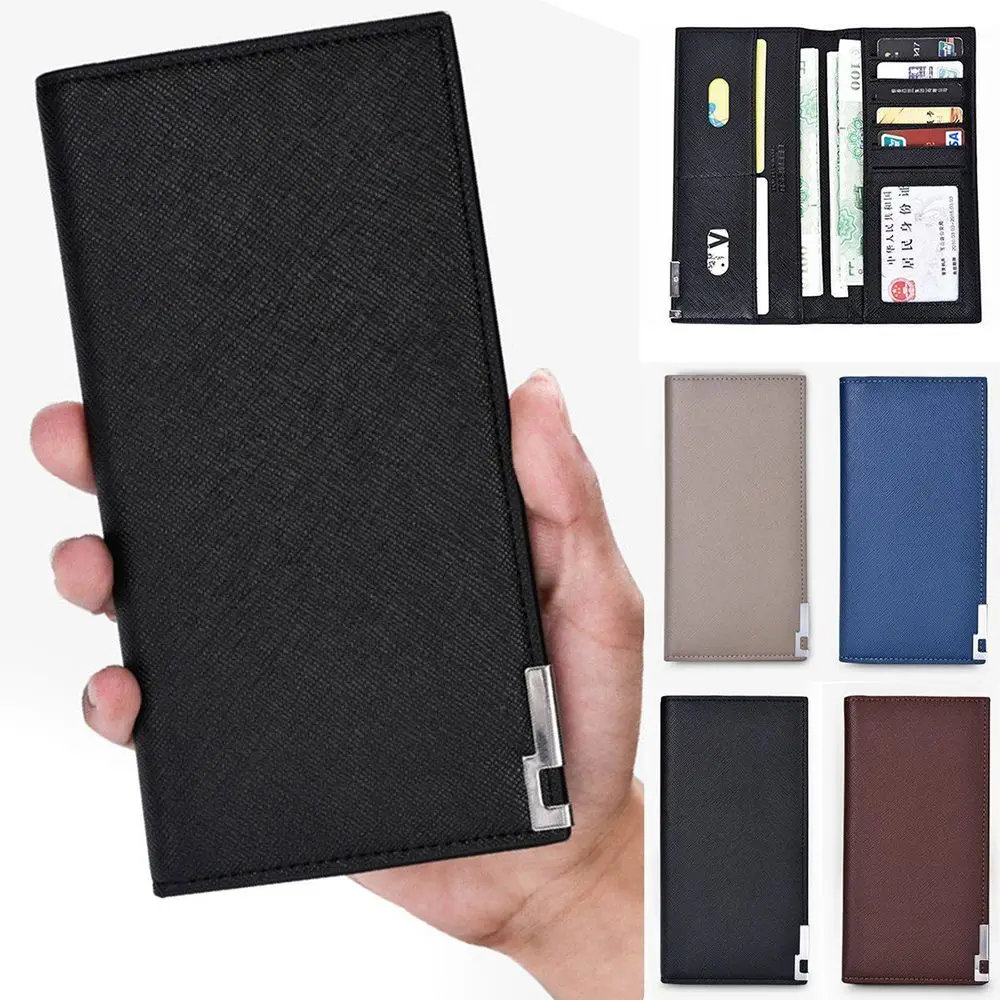 

Fashion men's PU luxury leather design wallet popular check long thin hand package credit card coin purse classic bifold bags