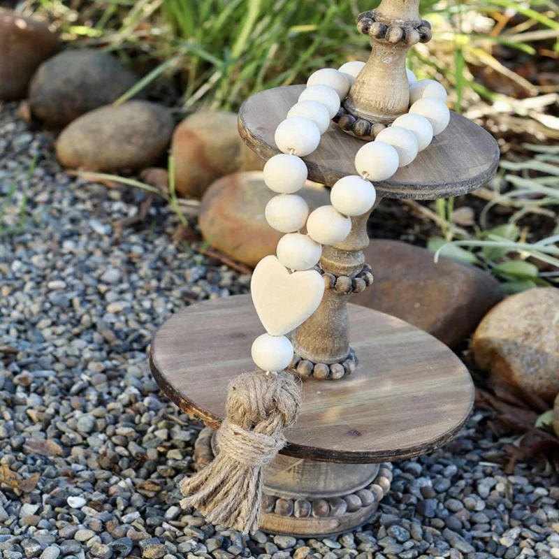 

Exquisite Tassel Natural Wood Bead Garland Wood Bead String Beads Ornaments for Home Car Decoration, 2Pcs
