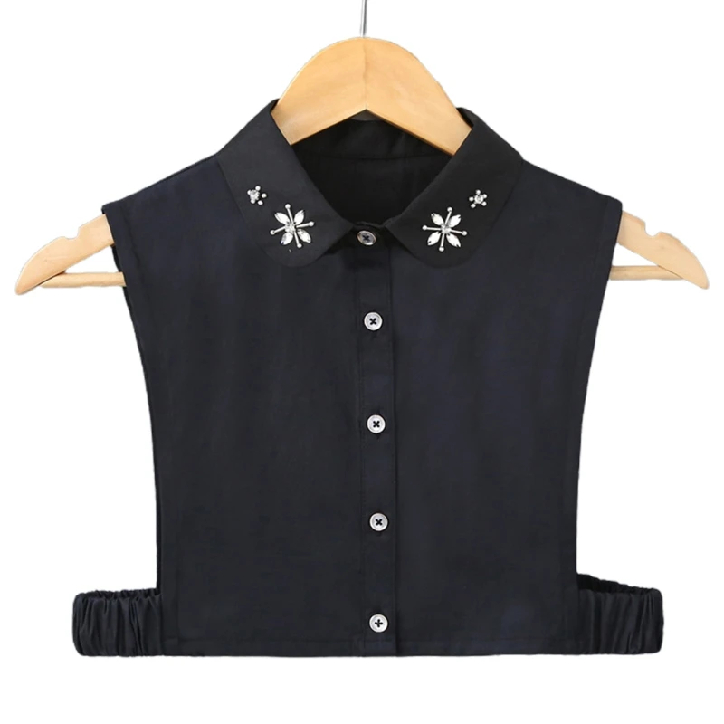 

Handmade Beading False Fake Collar Rhinestone Floral Lapel Detachable Half Shirt XX9D