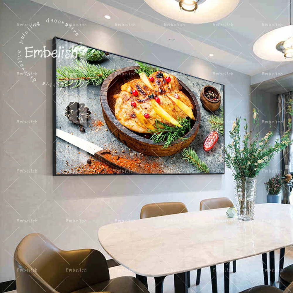 

1 Pieces Chicken Breast With Fruits Modern Kitchen Home Decor Large Pictures Living Room Wall Posters HD Print Canvas Paintings