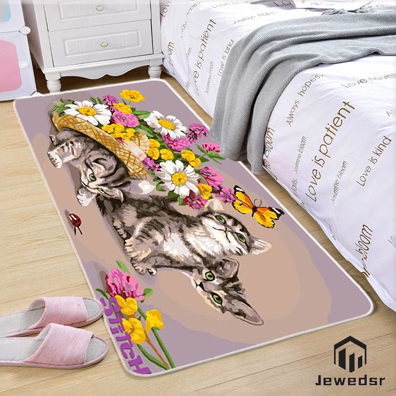 

Cute kitten entrance door bottom absorbent mat hallway living room kitchen bed foot family bedroom bathroom carpet non-slip mat