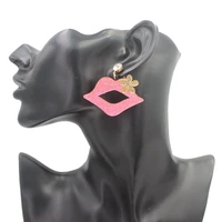 2021 punk pink mouth earrings acrylic womens flower earrings european and american jewelry