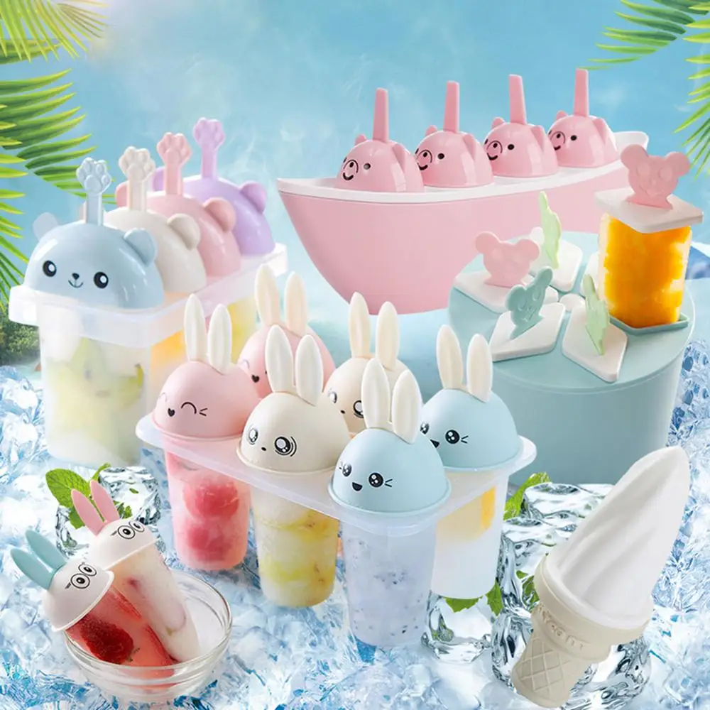 

6Pcs Ice Cream Popsicle Molds Cooking Tool Rabbit Cute Reusable DIY Frozen Summer Homemade Ice Cream Pop Baking Mould Tray Pan