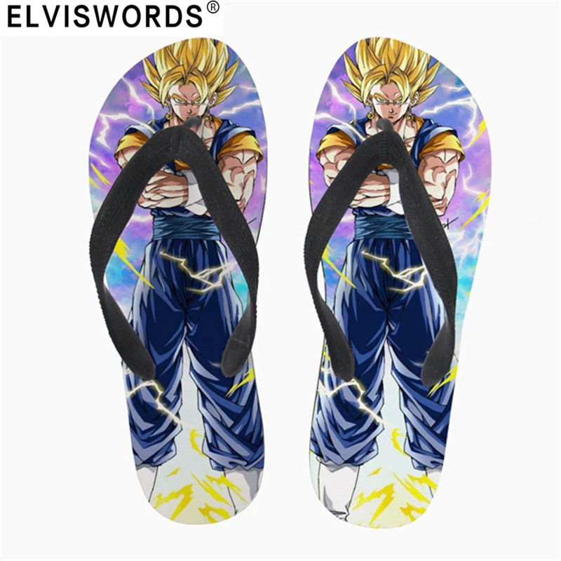 ELVISWORDS/модные мужские вьетнамки с принтом «сделай сам» на заказ; классные шлепанцы Super Saiyan Son Goku; мужские Летние вьетнамки с изображением дракона Z Ball