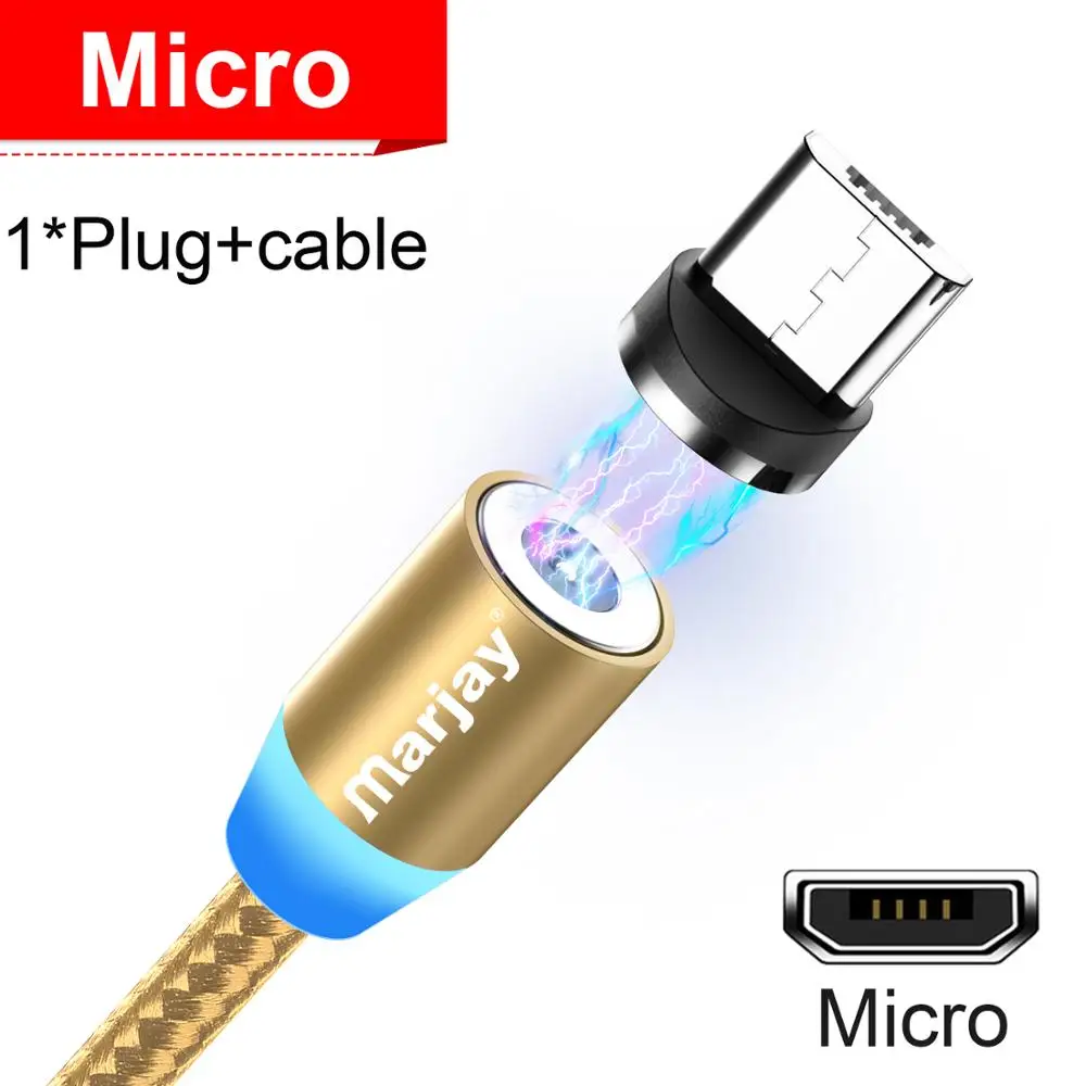 Gold Micro Cable Marjay Магнитный кабель Micro usb type C кабель для iPhone samsung Android Быстрая зарядка магнит зарядное устройство мобильный телефон USB провод шнур - Цвет: Gold Micro Cable