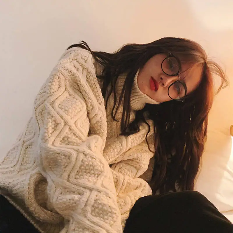 Bella philosophy Wonder, однотонный Зимний толстый свитер, Женский уличный вязаный пуловер с высоким воротником, женские свободные синие свитера