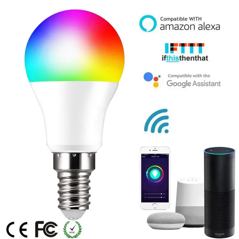 

6W E14 Bluetooth-compatible RGB LED Magic Bulb Lamp Work With Echo Alexa/Google Home Light Bulb Indoor Home Decor